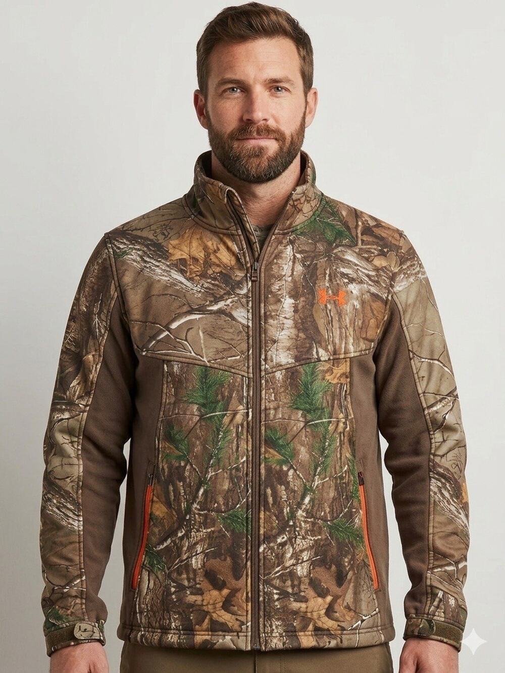 Under Armour Men's XL Camo Hunting Fleece Jacket Full Zip Hooded Camouflage
